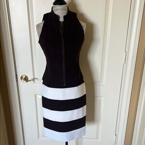 Black and White Striped Skirt with with chocolate zipper top